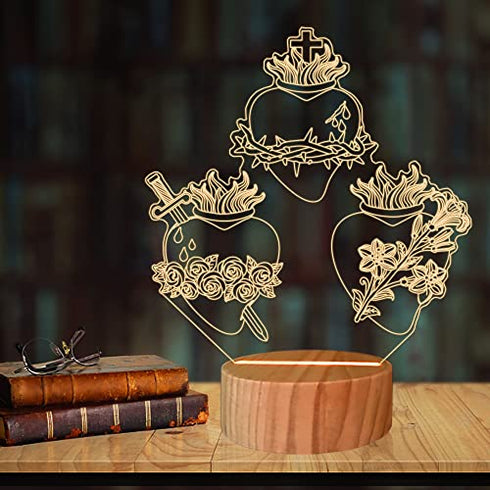 Jesus Cross Religious Night Light,Jesus Wood 3D Illusion Lamp Warm Colors